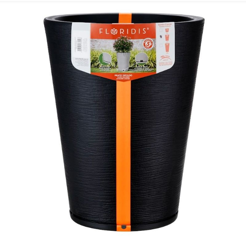 FLORIDIS - MACETERO FLORIDIS NEGRO GENEBRA 57CM ALTO CON PLATO