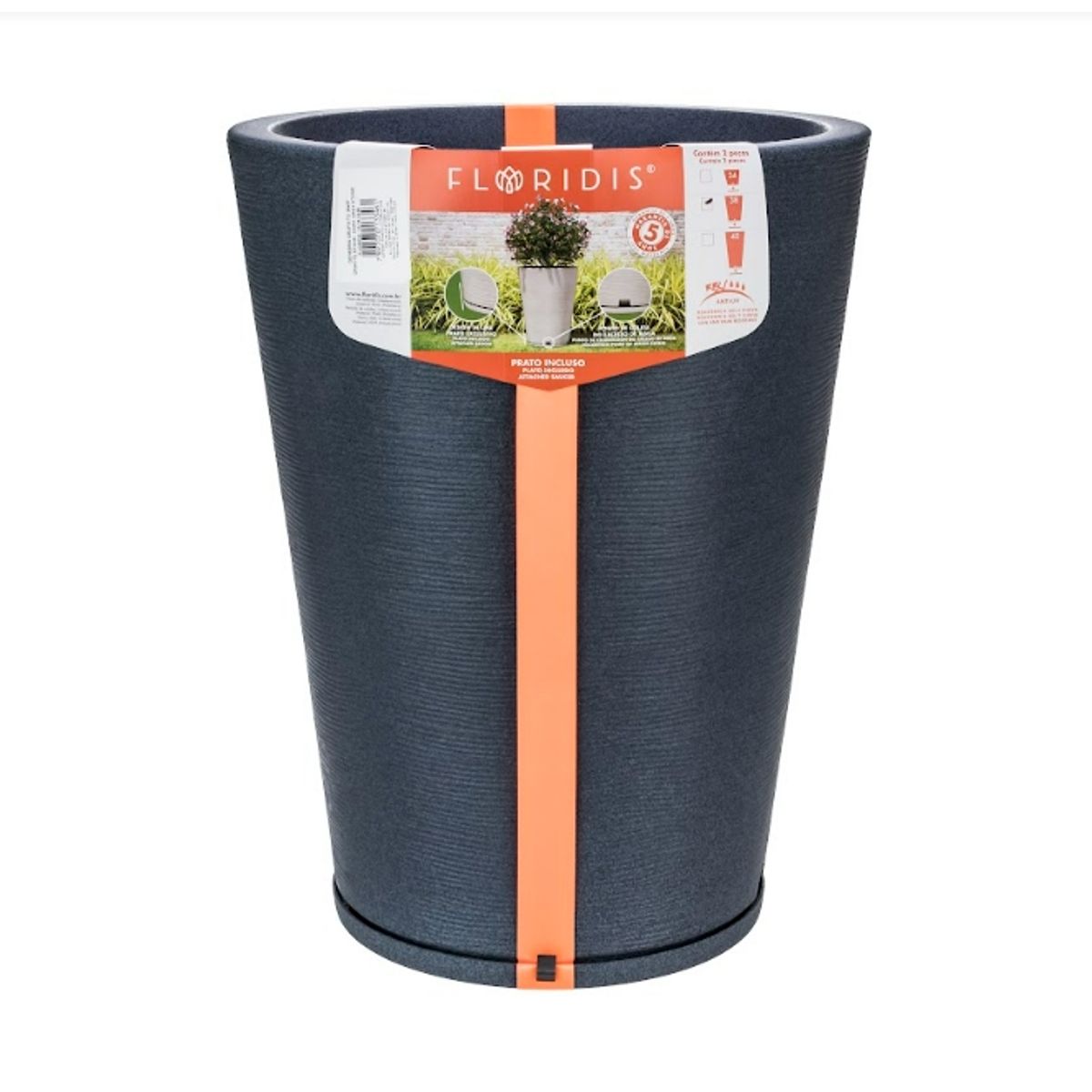 FLORIDIS - MACETERO FLORIDIS GRAFITO GENEBRA 57CM ALTO CON PLATO