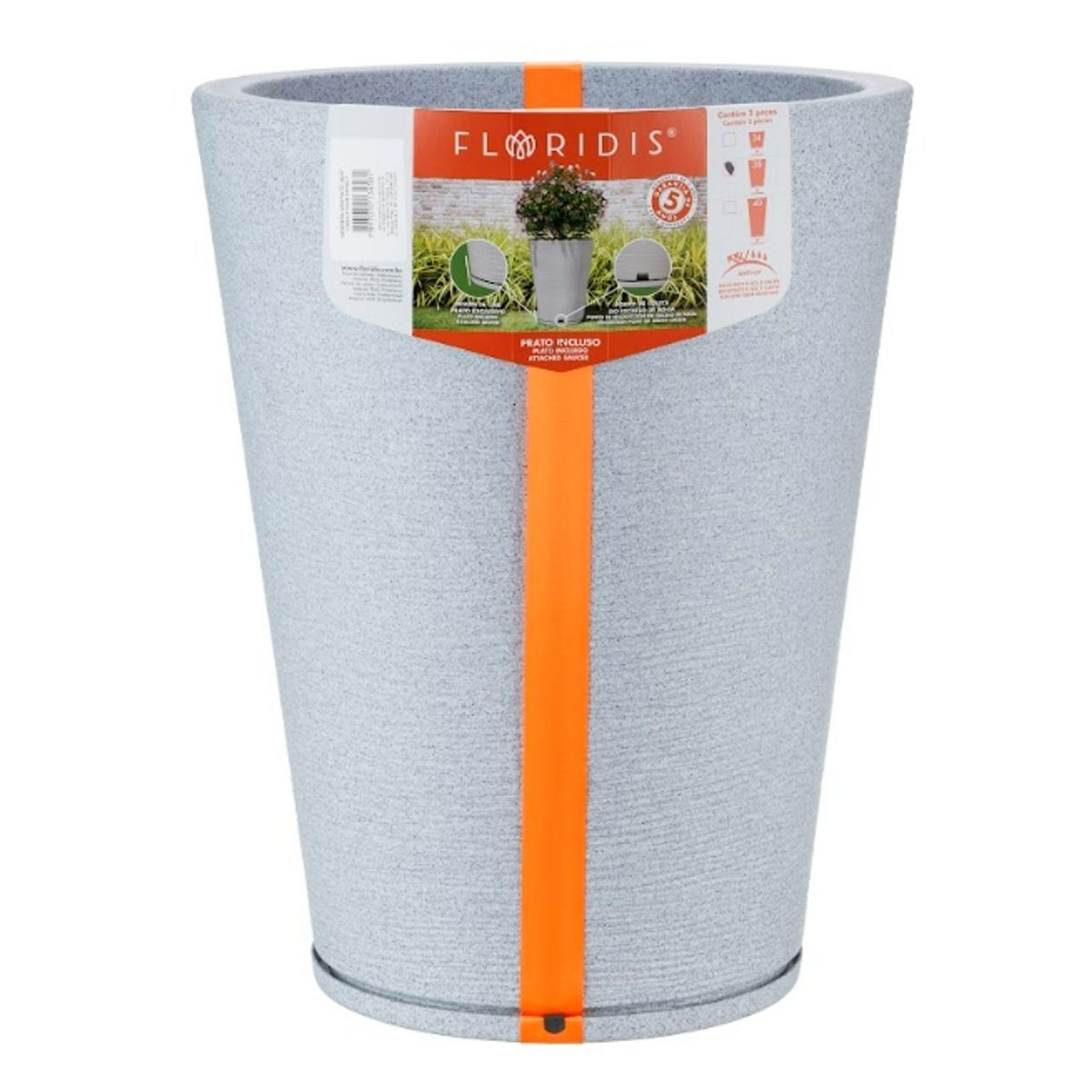FLORIDIS - MACETERO FLORIDIS GRIS CLARO GENEBRA 57CM ALTO CON PLATO