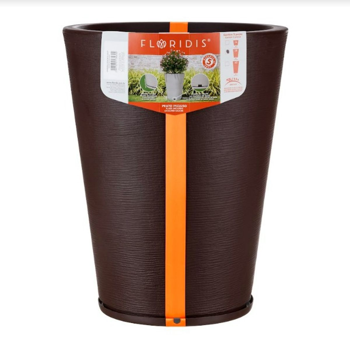 FLORIDIS - MACETERO FLORIDIS CAFÉ GENEBRA 57CM ALTO CON PLATO