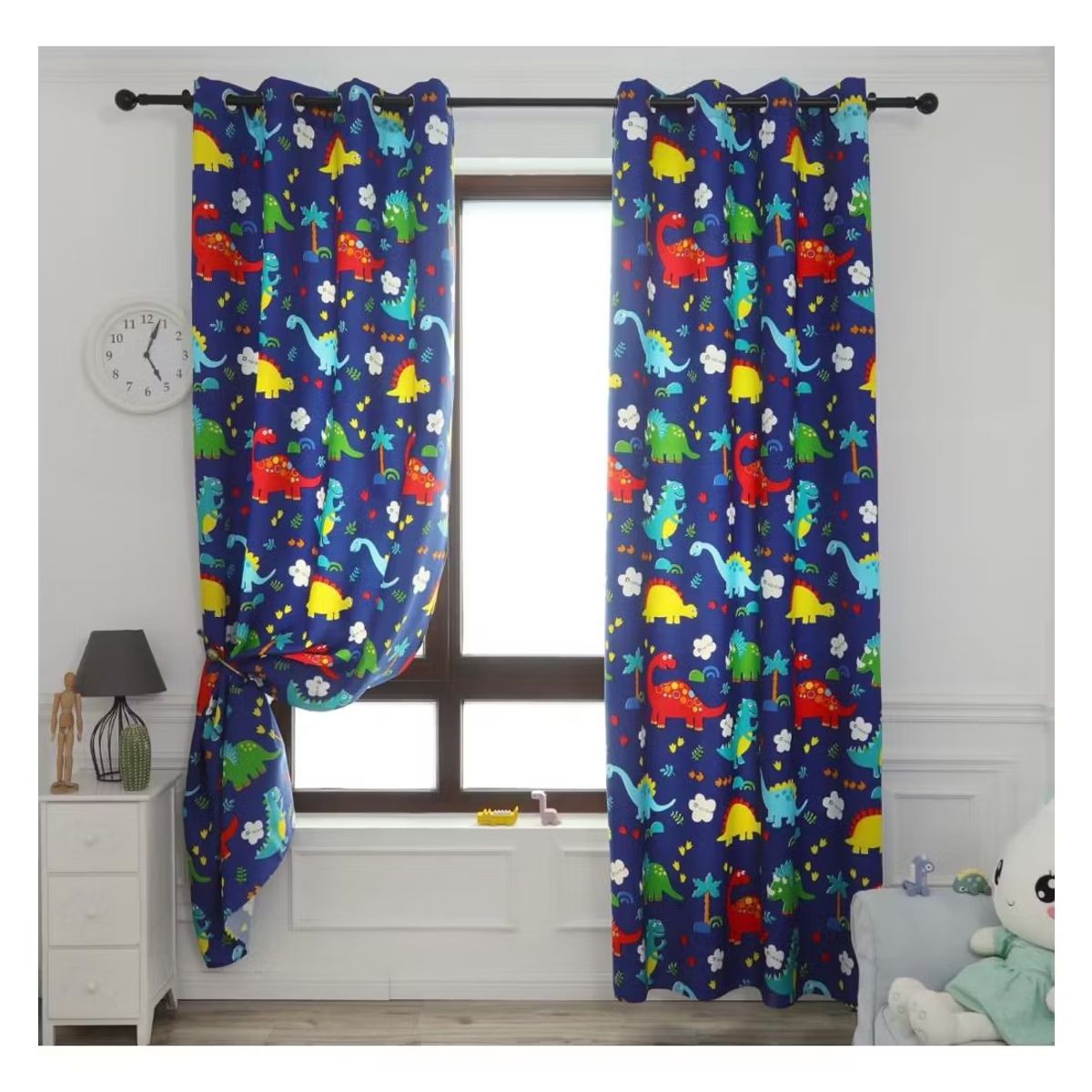 GENERICO - Set X 2 Paños Cortinas Gruesas Dinosaurio Argollas 140x230 Cm