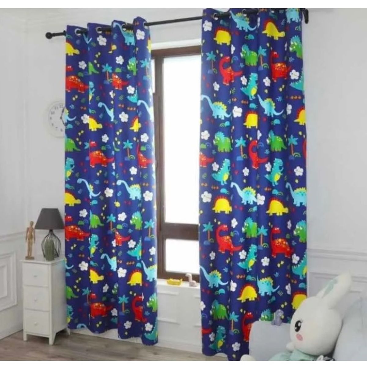 GENERICO - Set X 2 Paños Cortinas Gruesas Dinosaurio Argollas 140x230 Cm