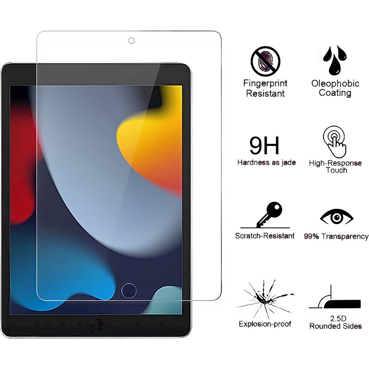 GENERICO - Lamina Vidrio Templado iPad 10.2 de 7 / 8 / 9 Gen 2020 2021