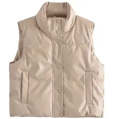 BLWOENS - Chaleco Casual de PU Acolchado de Plumón Ultraligero Mujer