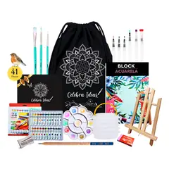 CELEBRA IDEAS - Set kit de arte con pinturas acuarelas 24 colores y pinceles recargables
