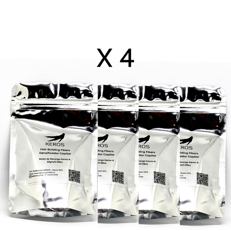 KEROS - NEGRO 4 Recargas Cubre Calvicie  Alopecia Nano Fibras Capilares