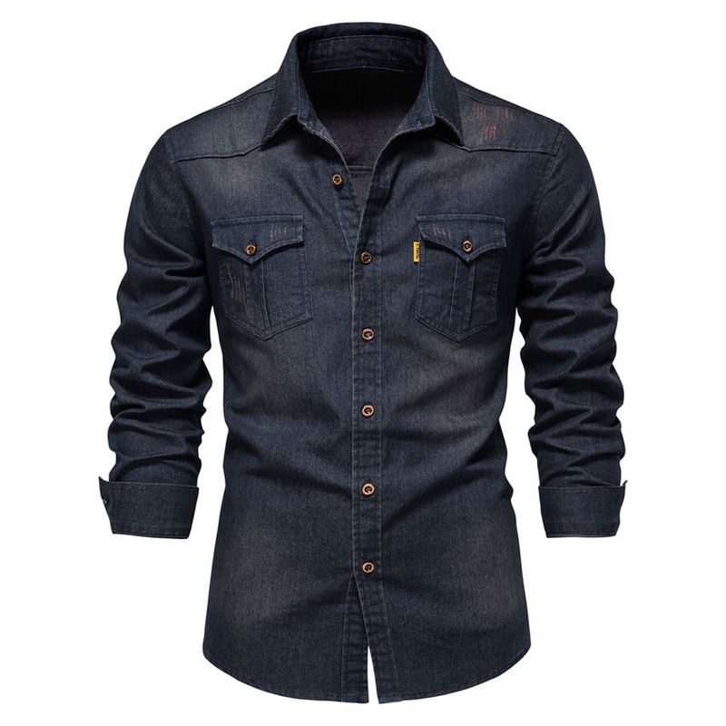 BLWOENS - Camisa vaquera de algodón de manga larga para hombre