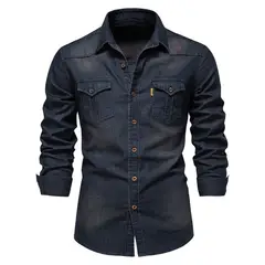 BLWOENS - Camisa vaquera de algodón de manga larga para hombre
