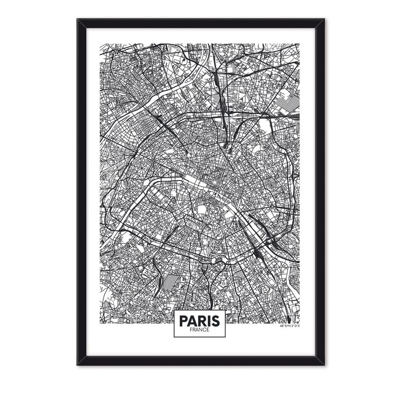 ALCUADRADO - Cuadro Individual Mapa Paris Negro Alcuadrado