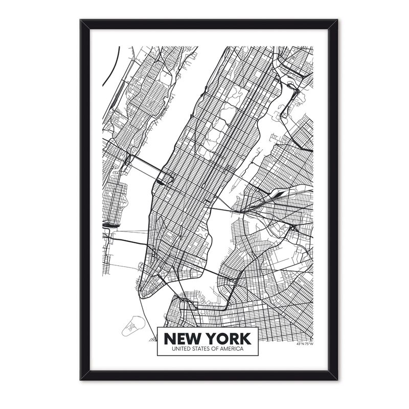 ALCUADRADO - Cuadro Individual Mapa New York Negro Alcuadrado