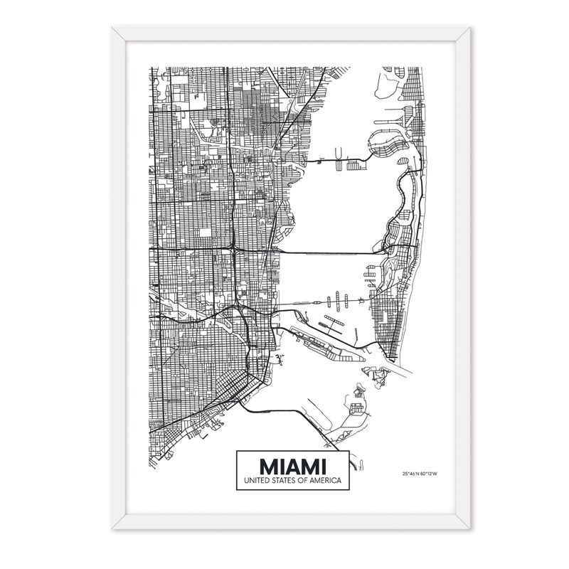 ALCUADRADO - Cuadro Individual Mapa Miami Blanco Alcuadrado