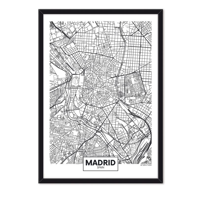ALCUADRADO - Cuadro Individual Mapa Madrid Negro Alcuadrado