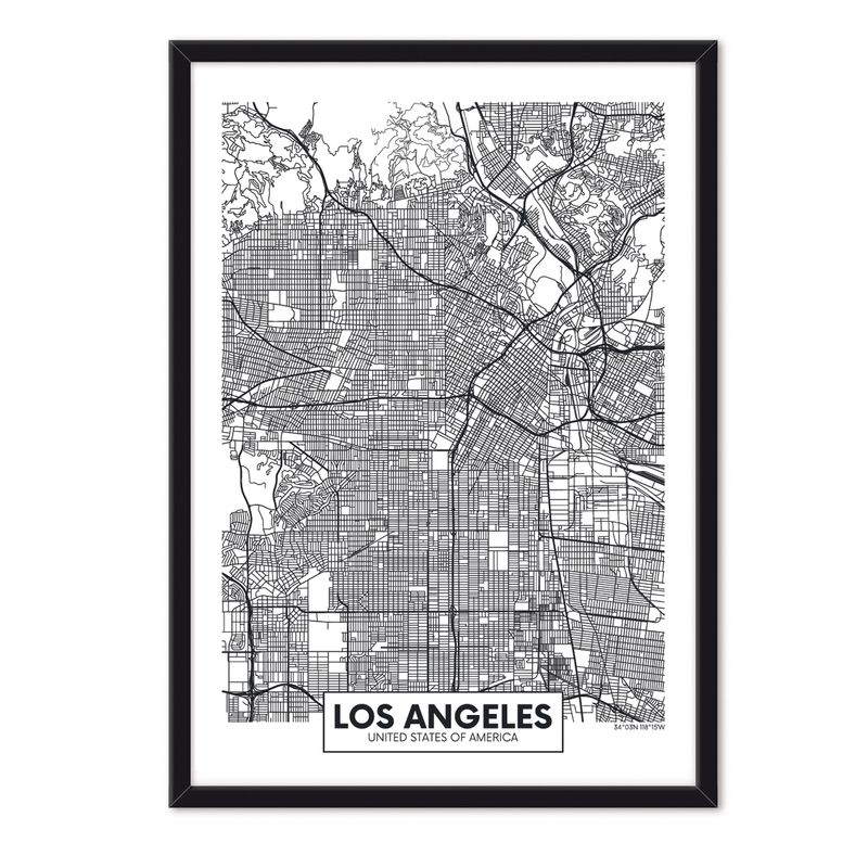 ALCUADRADO - Cuadro Individual Mapa Los Angeles Negro Alcuadrado