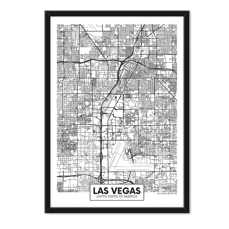 ALCUADRADO - Cuadro Individual Mapa Las Vegas Negro Alcuadrado