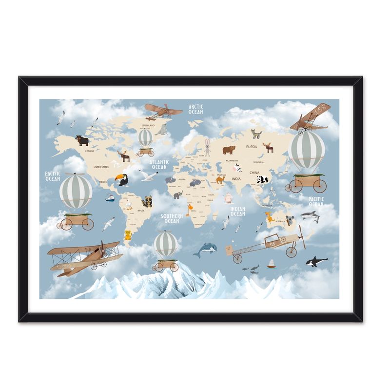 ALCUADRADO - Cuadro Individual Mapa Infantil Negro Alcuadrado