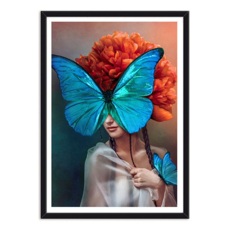 ALCUADRADO - Cuadro Individual Mujer Mariposa Negro Alcuadrado