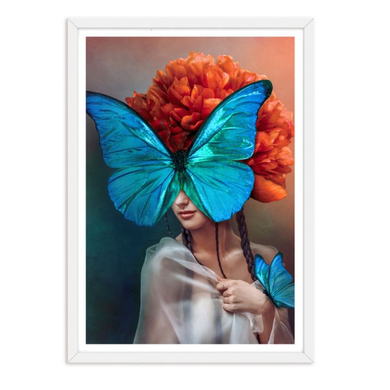 ALCUADRADO - Cuadro Individual Mujer Mariposa Blanco Alcuadrado
