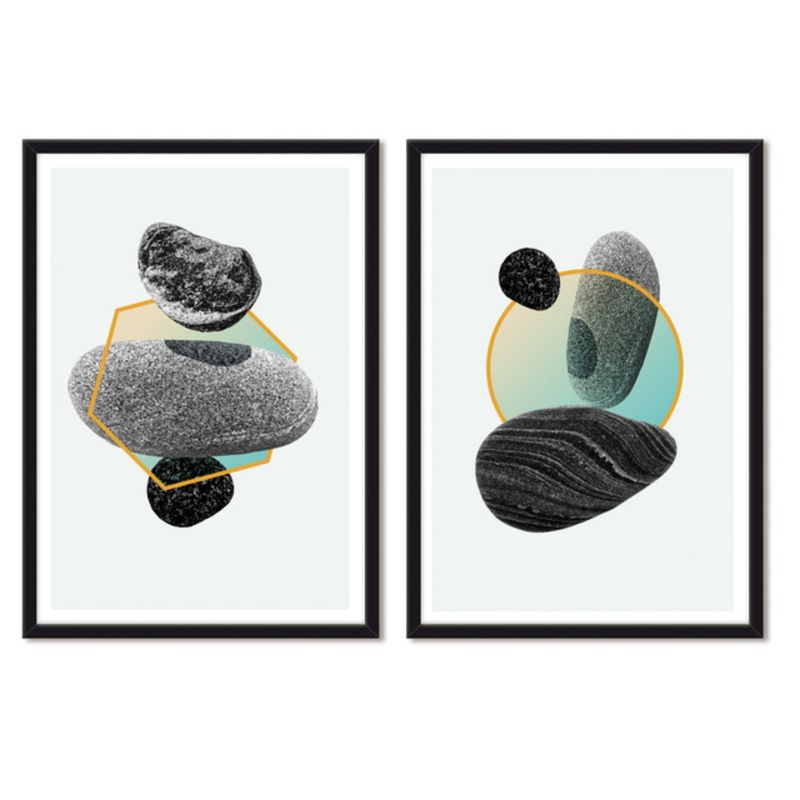 ALCUADRADO - Cuadros Set Dobles Piedras Geometría Blanco Alcuadrado