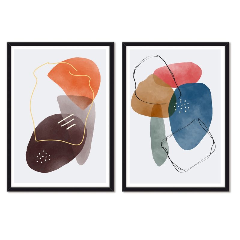 ALCUADRADO - Cuadros Set Dobles Abstracto Color Piedra Negro Alcuadrado