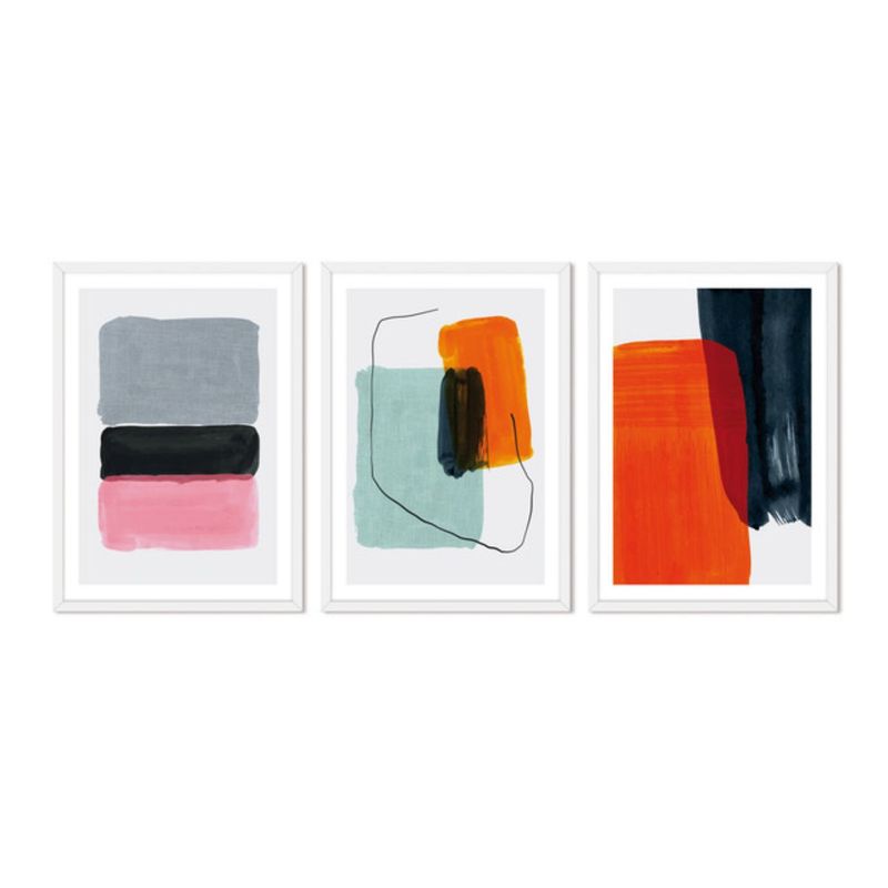 ALCUADRADO - Cuadros Set TripleAbstracto Naranjo Gris Blanco Alcuadrado