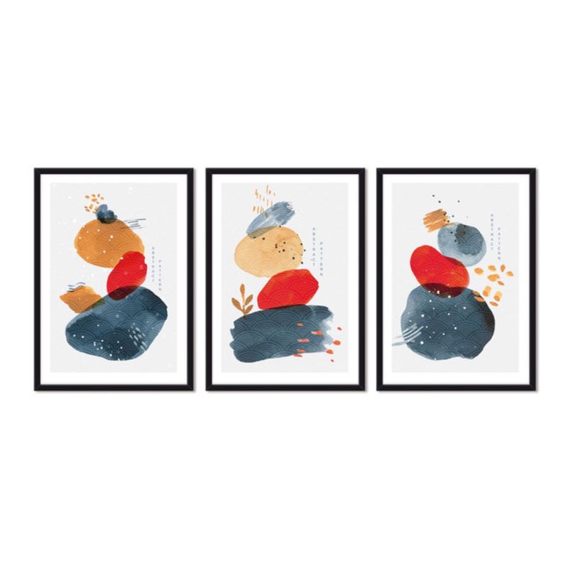 ALCUADRADO - Cuadros Set Triple Abstracto Piedras Colores Negro Alcuadrado