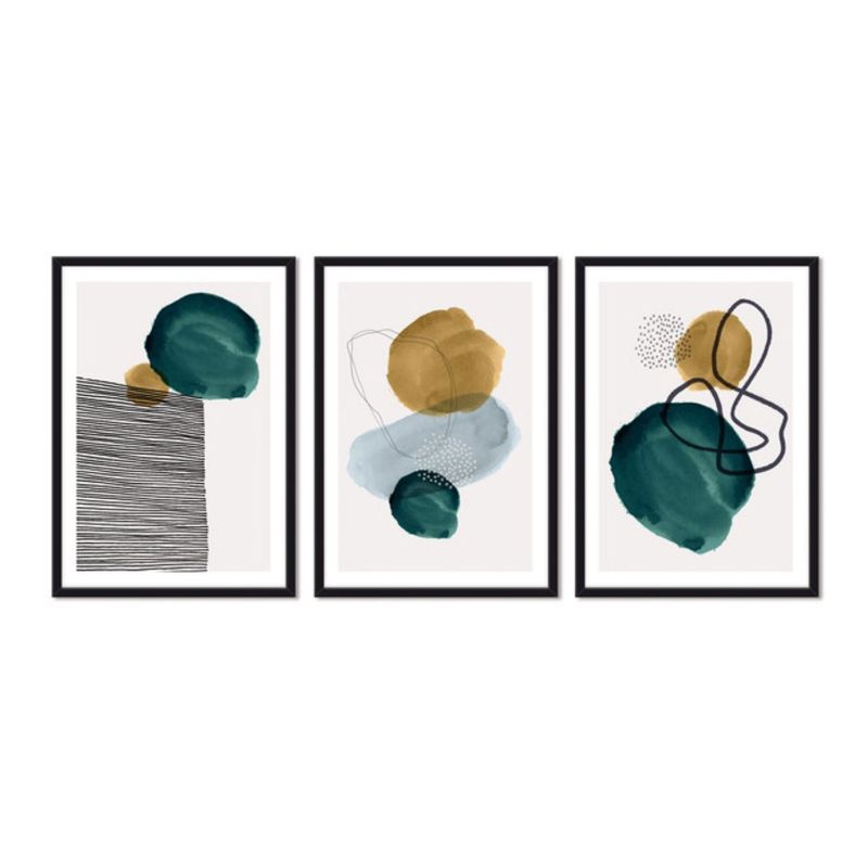 ALCUADRADO - Cuadros Set Triple Abstractos Verde Cyan Negro Alcuadrado
