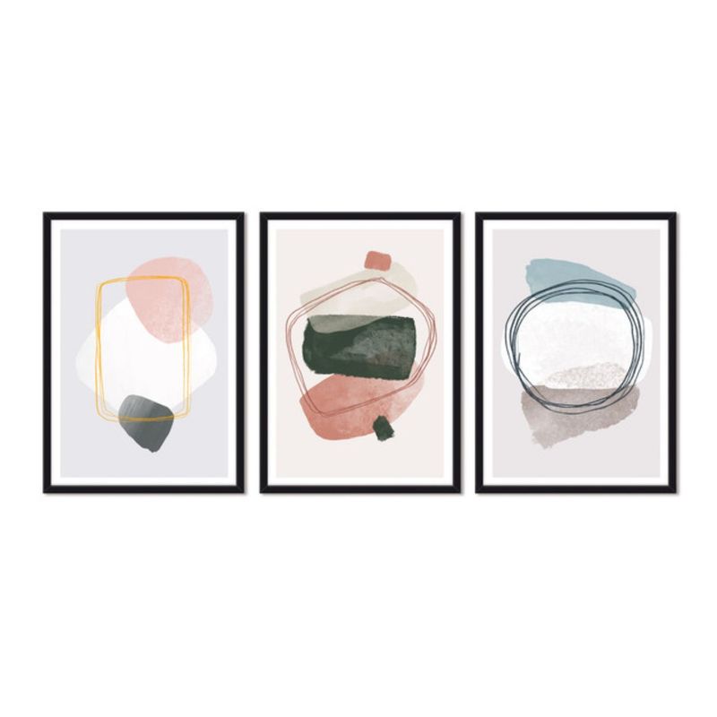 ALCUADRADO - Cuadros Set Triple Abstracto Beaige Negro Alcuadrado