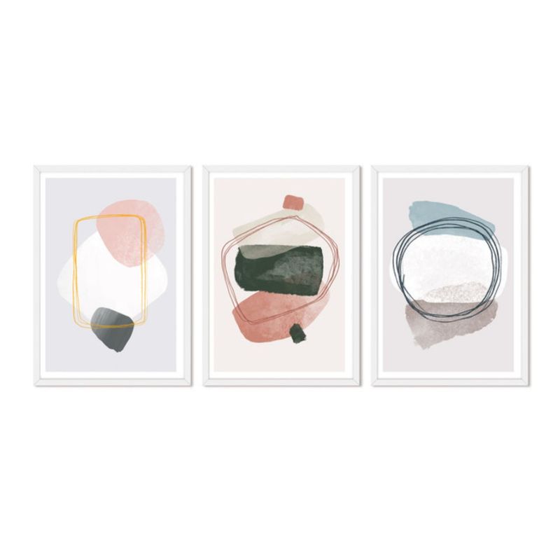 ALCUADRADO - Cuadros Set Triple Abstracto Beaige Blanco Alcuadrado