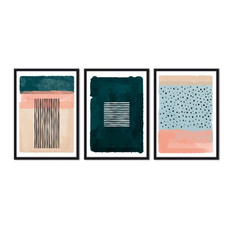 ALCUADRADO - Cuadros Set Triple Abstracto Petroleo Negro Alcuadrado