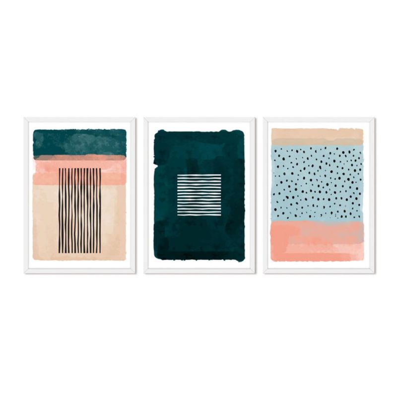 ALCUADRADO - Cuadros Set Triple Abstracto Petroleo Blanco Alcuadrado