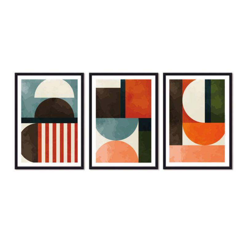 ALCUADRADO - Cuadros Set Triple Abstracto Retro Negro Alcuadrado