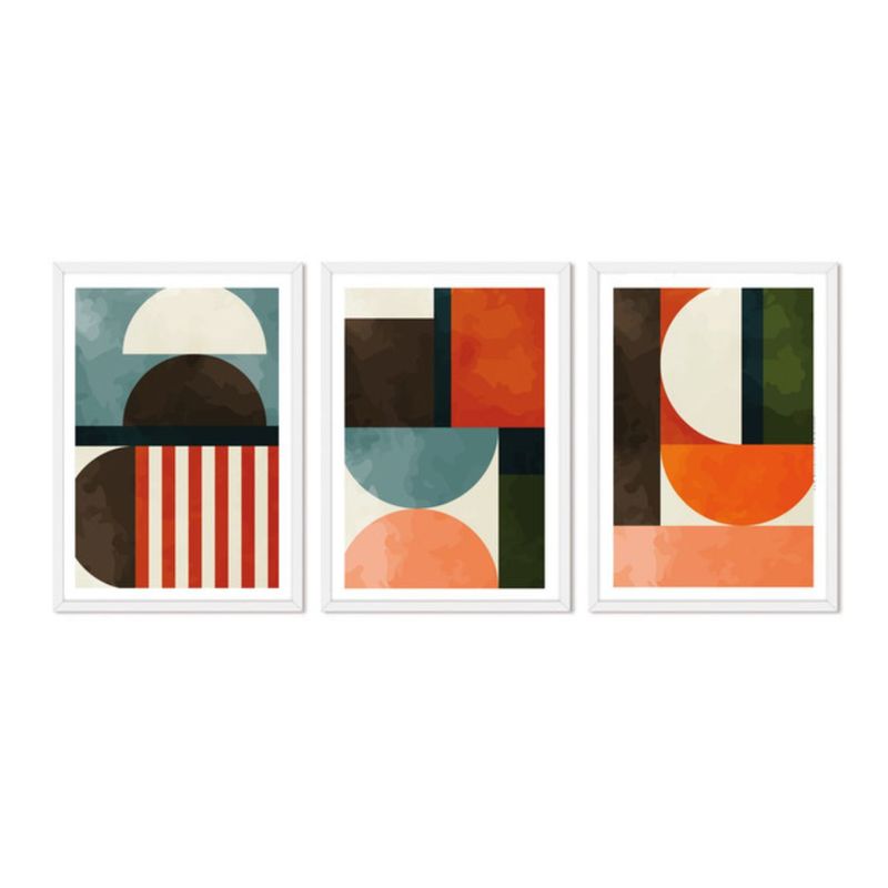 ALCUADRADO - Cuadros Set Triple Abstracto Retro Blanco Alcuadrado