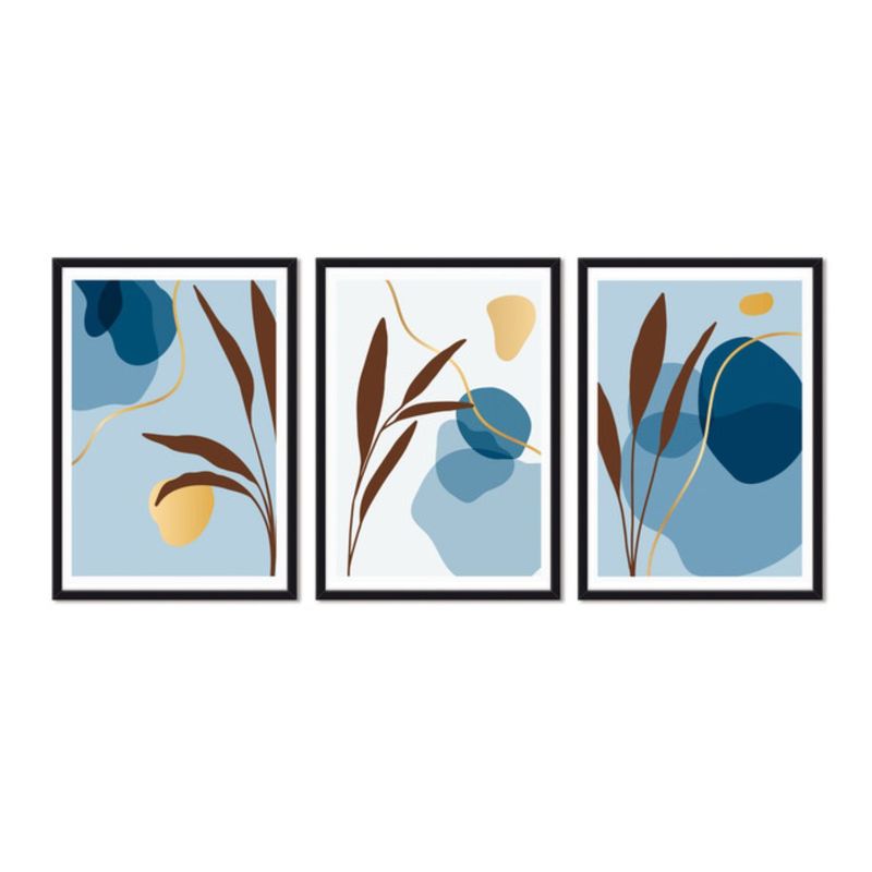 ALCUADRADO - Cuadros Set Triple Abstracto Plantas Negro Alcuadrado