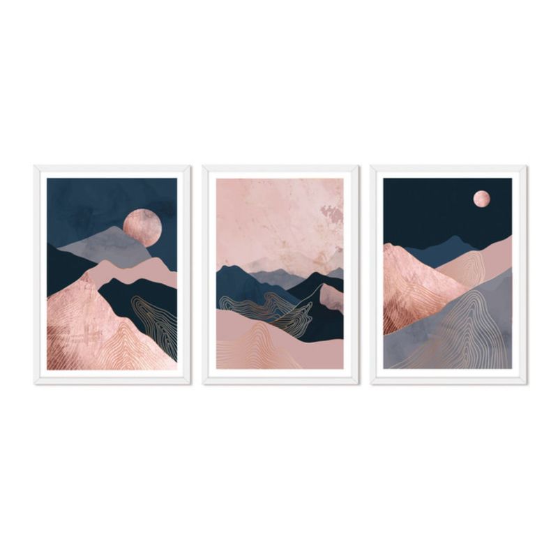 ALCUADRADO - Cuadros Set Triple Abstracto Lunas Blanco Alcuadrado