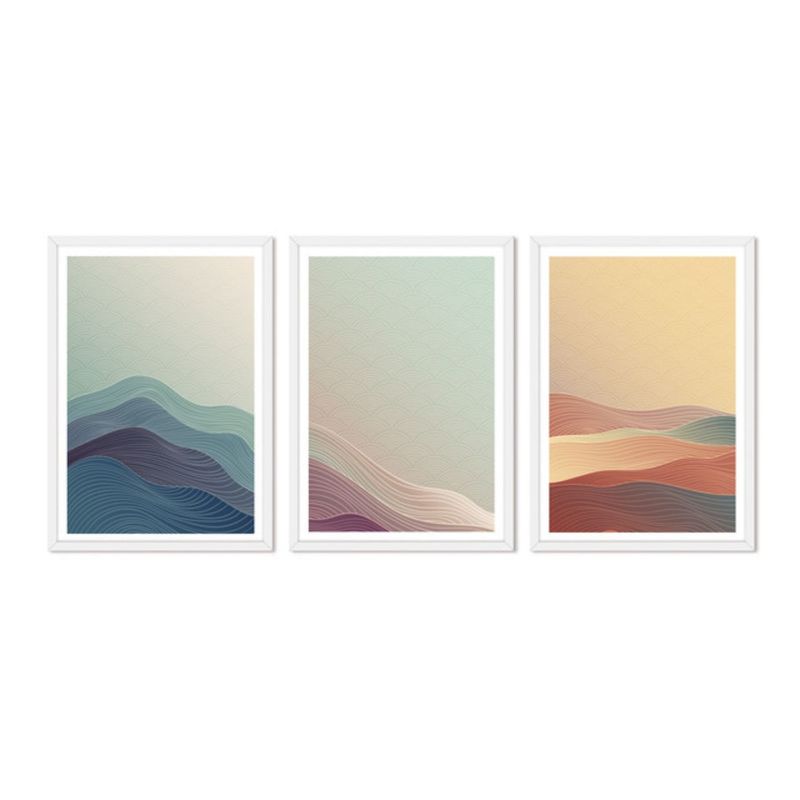 ALCUADRADO - Cuadros Set Triple Abstracto Japones Blanco Alcuadrado