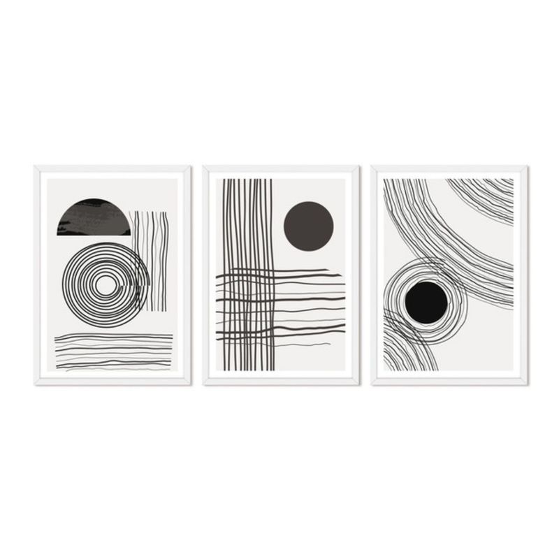 ALCUADRADO - Cuadros Set Triple Abstracto Contraste Blanco Alcuadrado