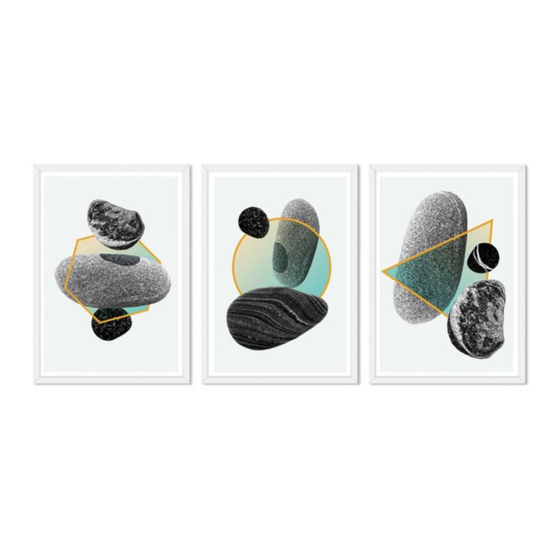 ALCUADRADO - Cuadros Set Triple Abstracto Piedras Lunares Blanco Alcuadrado