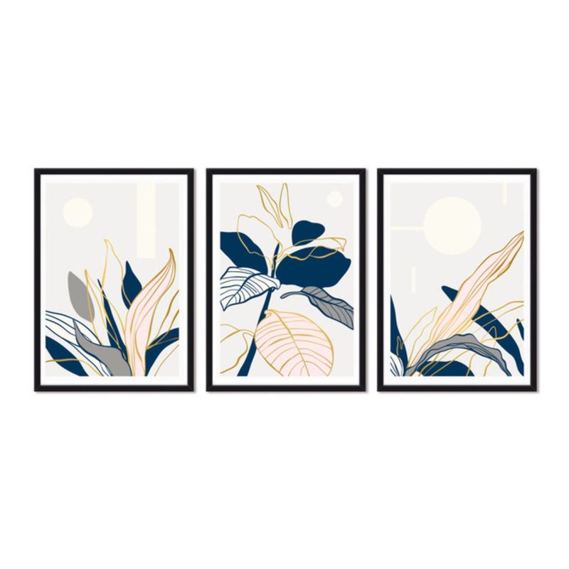 ALCUADRADO - Cuadros Set Triple Plantas Minimal Negro Alcuadrado