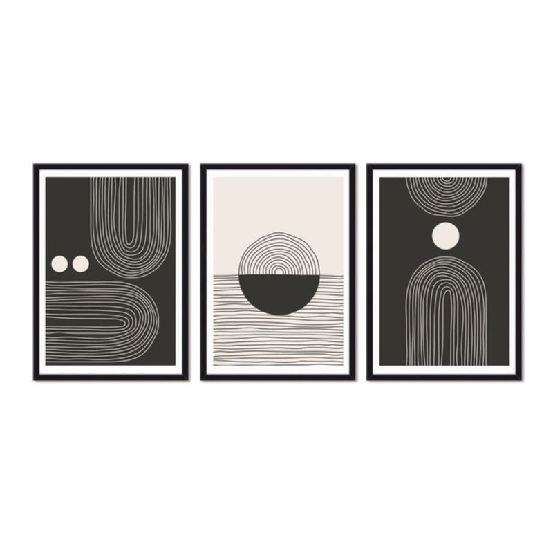 ALCUADRADO - Cuadros Set TripleTrio Minimal Negro Alcuadrado