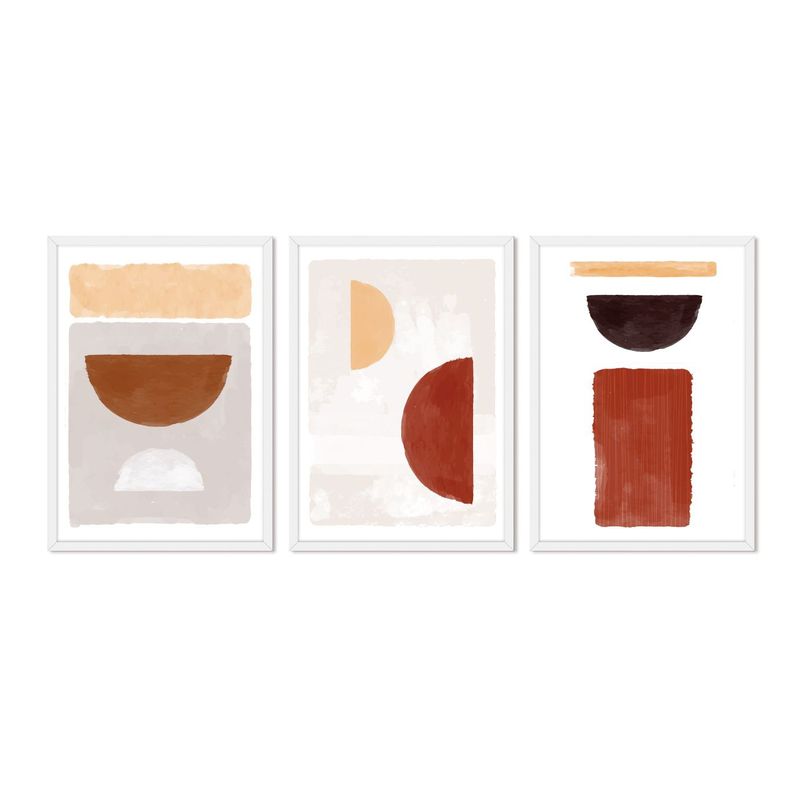 ALCUADRADO - Cuadros Set Triple Abstracto Rubi Lunar Blanco Alcuadrado