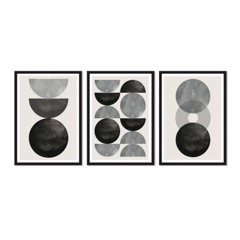 ALCUADRADO - Cuadros Set Triple Abstracto Luna Negro Alcuadrado