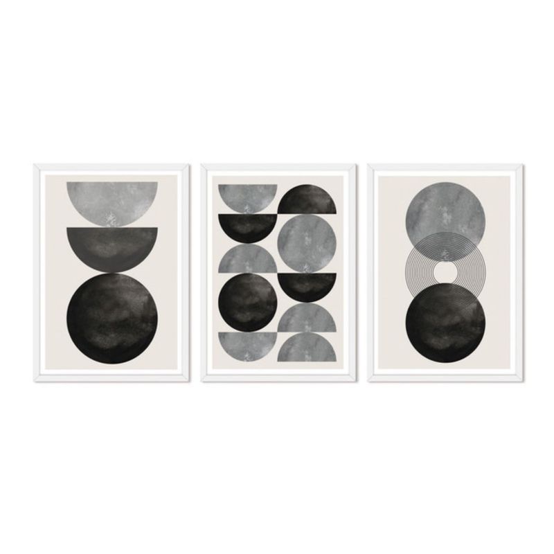 ALCUADRADO - Cuadros Set Triple Abstracto Luna Blanco Alcuadrado