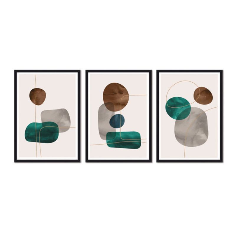 ALCUADRADO - Cuadros Set Triple Abstracto Jardín Negro Alcuadrado