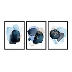ALCUADRADO - Cuadros Set Triple Abstracto Azul Negro