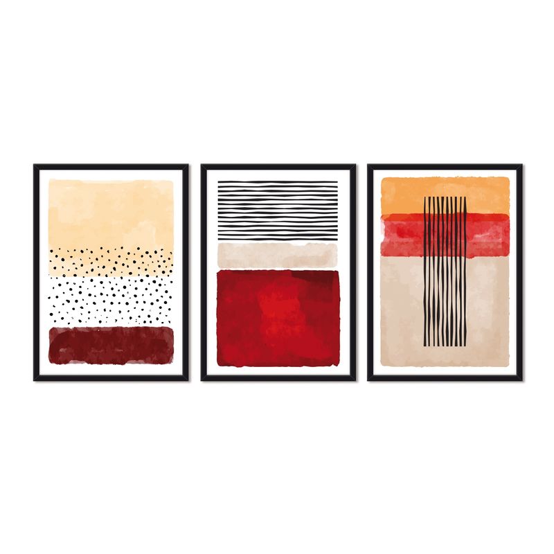 ALCUADRADO - Cuadros Set Triple Abstracto Tierra Negro Alcuadrado
