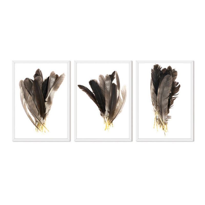 ALCUADRADO - Cuadros Set Triple Abstracto Plumas Beige Blanco Alcuadrado
