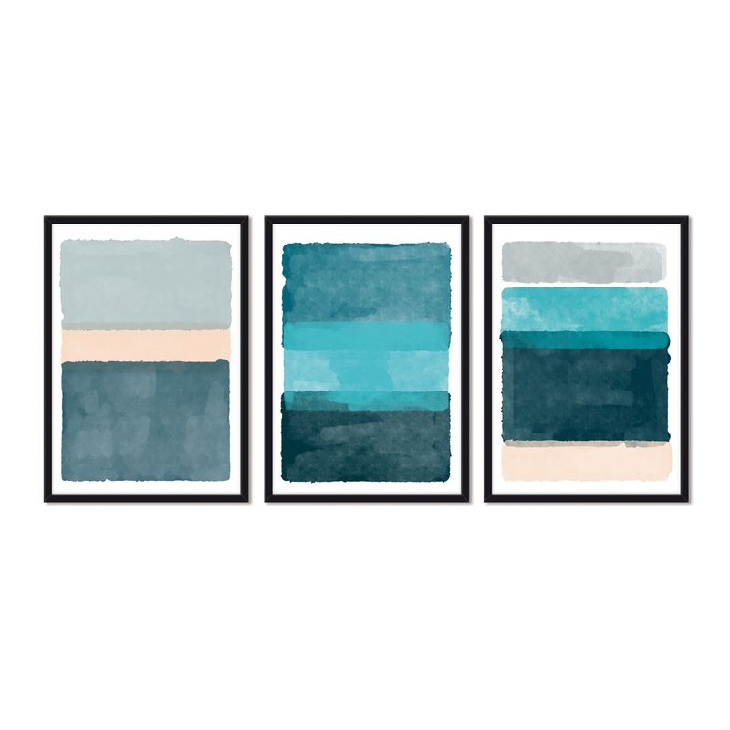 ALCUADRADO - Cuadros Set Triple Abstracto Mar Negro Alcuadrado