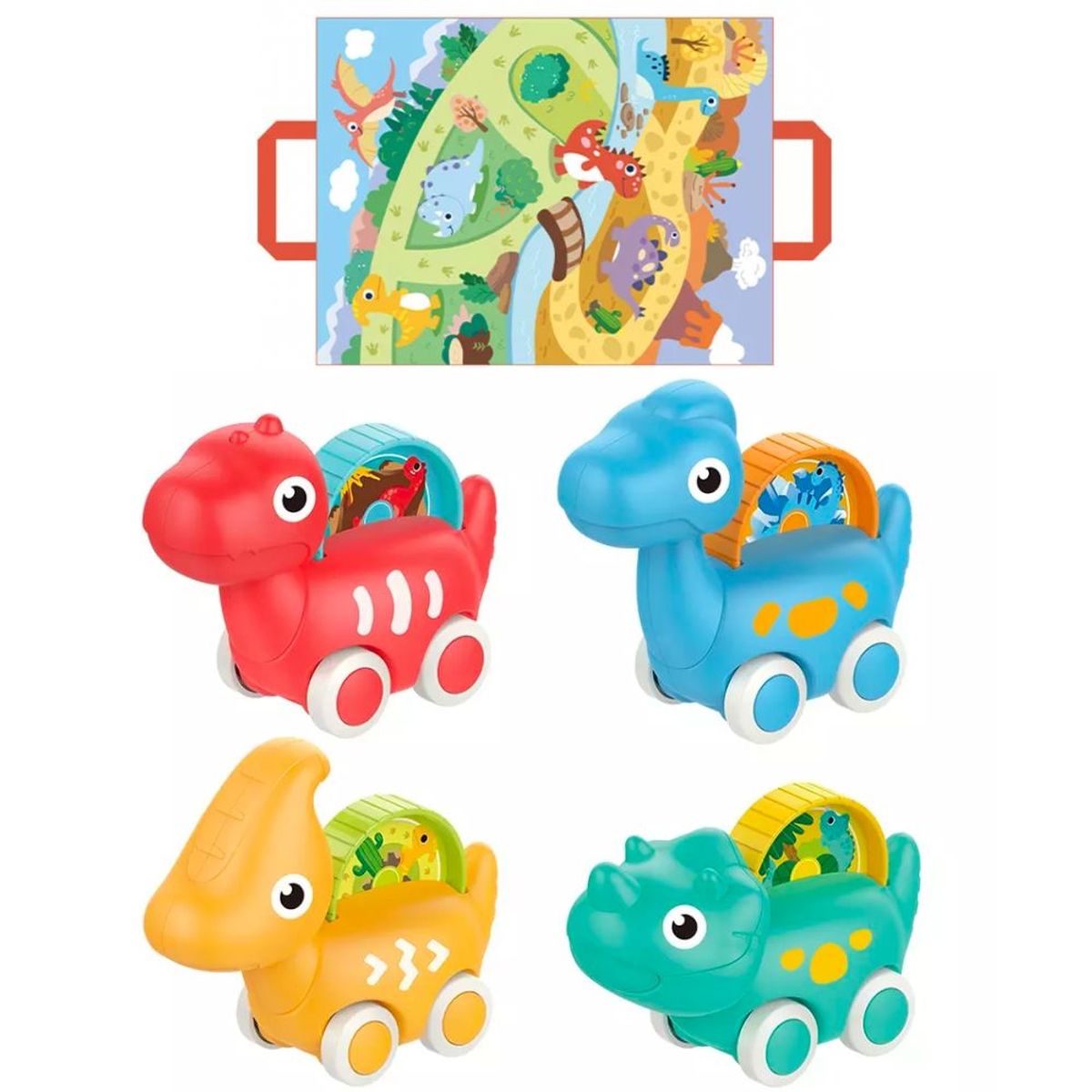 SPACEZAT - Alfombra de Juegos Infantil con 4 Autos Dinosaurios Spacezat