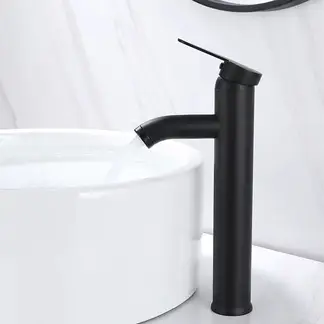HOME NEAT - Llave monomando negra alta lavamanos flexibles Negro