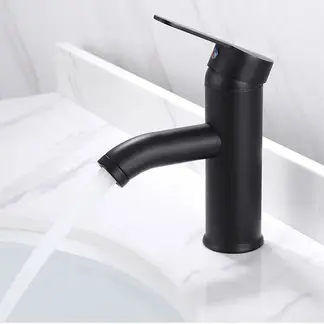 HOME NEAT - Llave Monomando Lavamanos Negro Mate + Flexibles